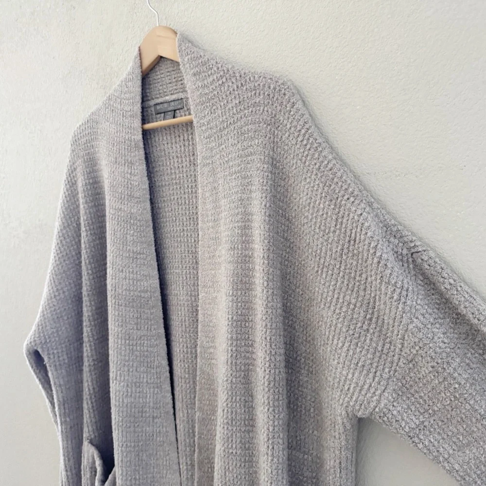 Barefoot Dreams CozyChic Lite Open Cardigan Sweater 3X Waffle Knit Gray Lounge
